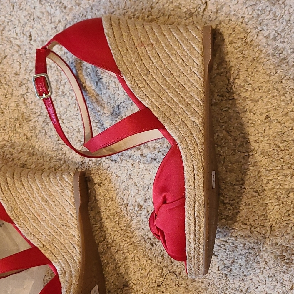 L.K. Bennett Angeline Red Satin Wedge Espadrilles - Picture 9 of 16